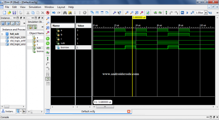 Half Subtractor and Full Subtractor VHDL Simulation Code